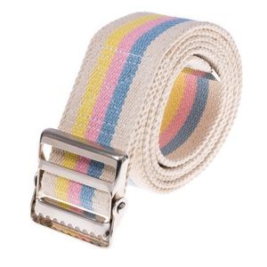 Skil Care Pastel Stripe Slide Gait Belt Metal Buckle Cream Pink Blue Yellow 56”